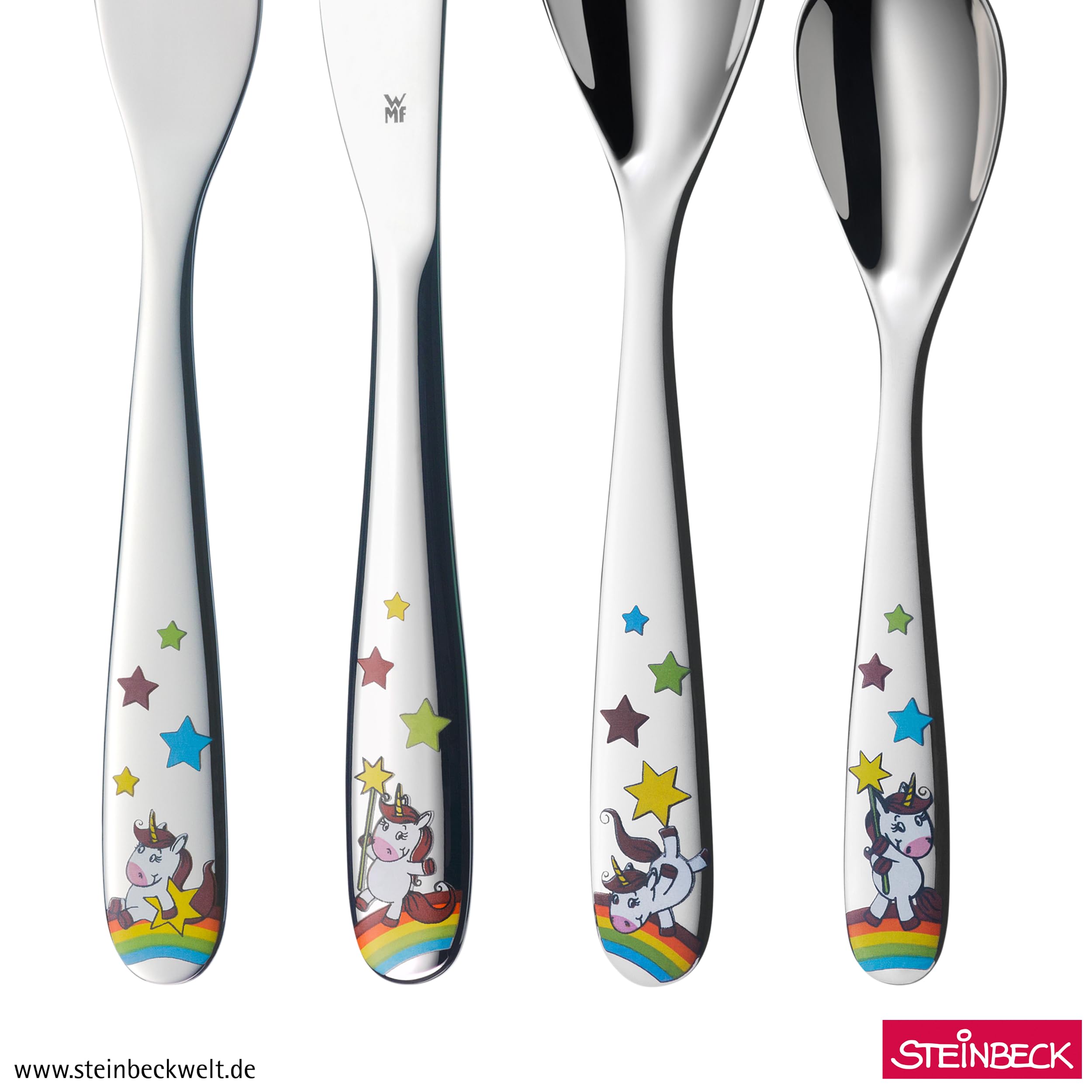 Posate per bambini WMF unicorno con incisione – set di posate da 4 pezzi in acciaio inox – regalo personalizzato per battesimo, nascita o per i più piccoli