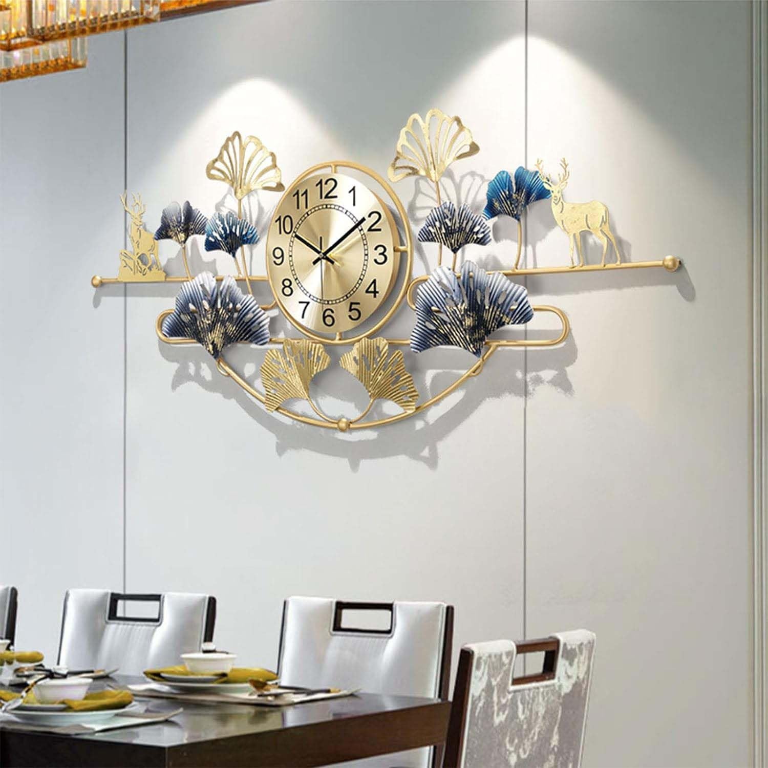 SaryEdge Modern Art Clock Silent Large Wall Clocks Operated Creative Metal Ginkgo Leaf Design Wall Clock for Living Room Decor Gold 100cm/39inch,