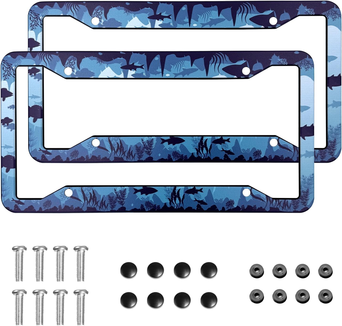 Fish License Plate Frame Cover Universal US Car Plate Holder Tag Accessories Decor for Women Man 2 Pack with Screw 12.3 x 6.3 Inch