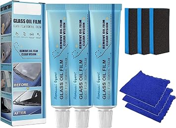 3Pcs Car Glass Oil Film Cleaner, Auto Car Glass Polishing Degreaser Cleaner, Powerful Oil Film Removal Cream for Bathroom Window Glass Windshield, 30g