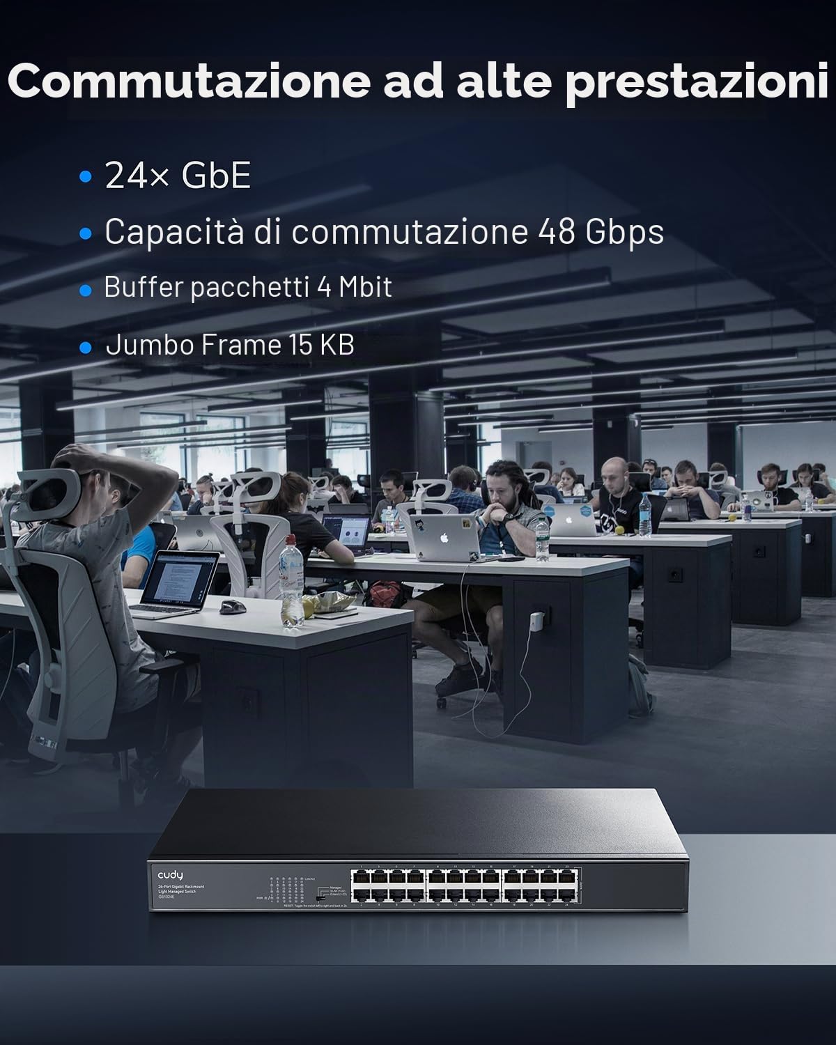 Cudy GS1024E Switch Gigabit Smart Managed 24 Porte Light, Plug & Play, Robustissimo Metallo, Porte Schermate, QoS, VLAN, IGMP, LAG, Montabile in Rack