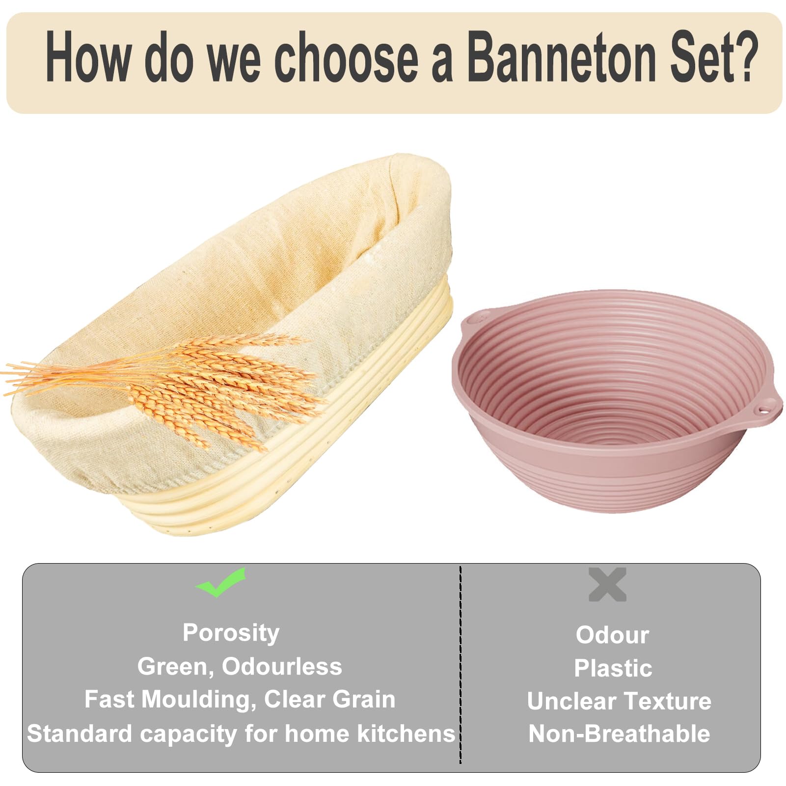 Set Panificazione DeJivsin | Cestino Lievitazione Rattan Ovale 28 Cm | Con Lama, Raschietto E Fodera Lino | Per Pane Fatto In Casa - Foto 7