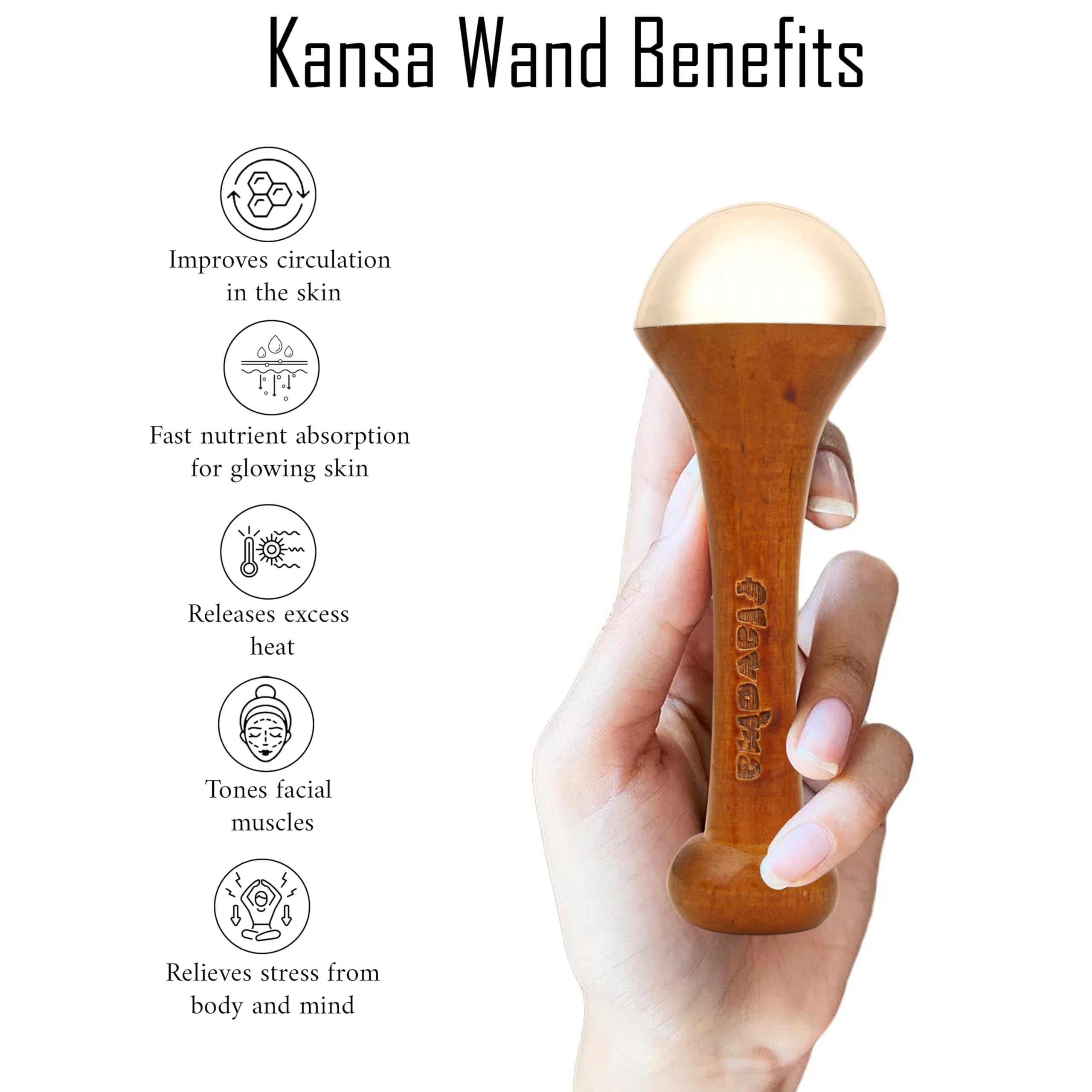 Flavoma Traditional Kansa Wand Massage Tool (4.5 cm Bronze) | Teak Wooden Handle With Small Bronze Metal Dome, Natural Brown | Massage for Back, Neck, Shoulders & Legs 4