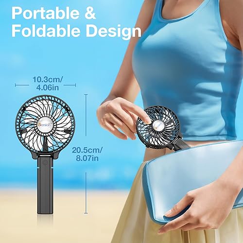 Miniatura 7 de VersionTECH Mini ventilador de mano ventilador de escritorio USB pequeño ventilador de mesa portátil personal con USB recargable funciona con pilas