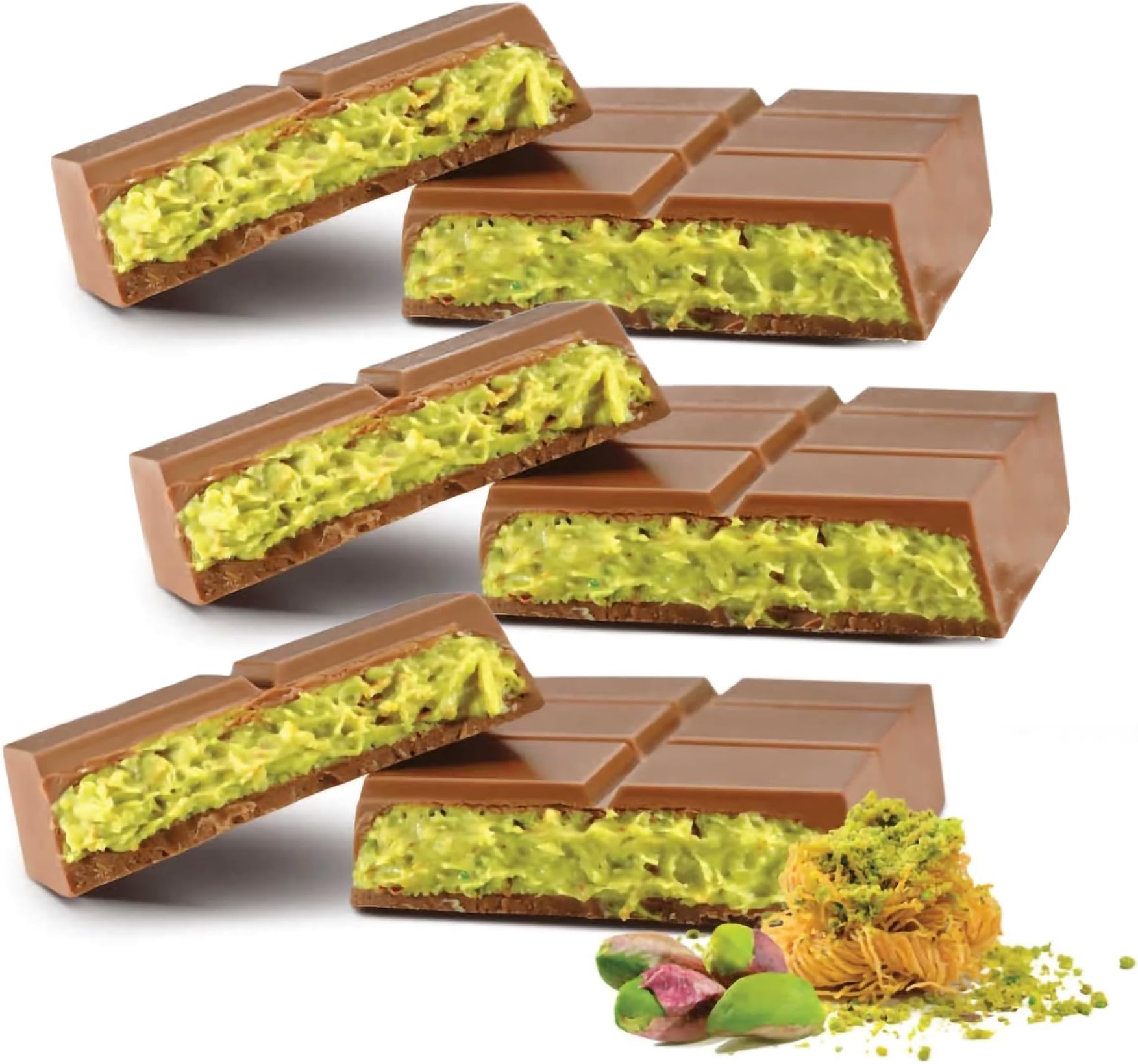 Dubai Chocolate Bar Pistachio Knafeh – Premium Milk Chocolate with Roasted Pistachios & Crispy Knafeh, Pistachio Cream Infused, 3.17 oz (3.17oz x 3pack)
