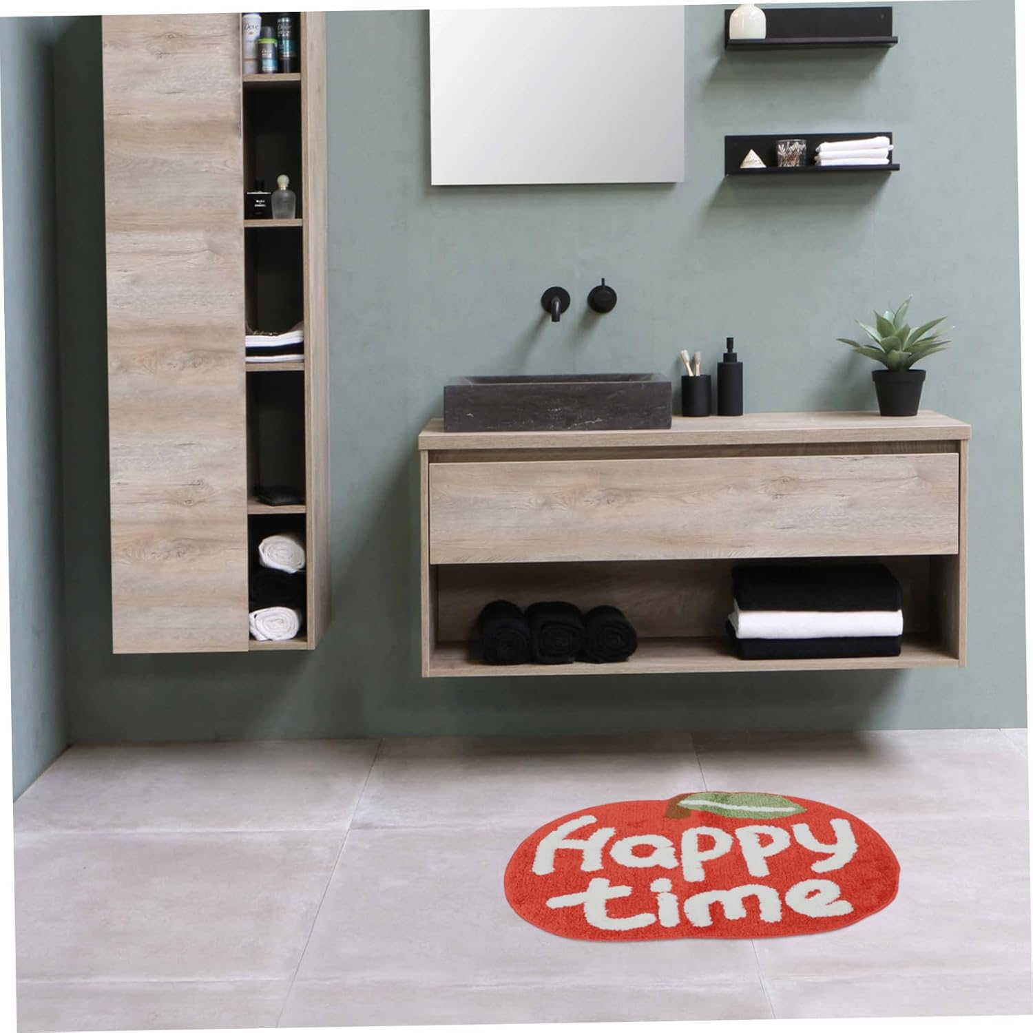 1Pc Cute Apple Shape Non Slip Ground Pad Water Absorbent Bathroom and Kitchen Mat Durable Doormat for Living and Bedroom Easy to Wash Decorative Floor Rug