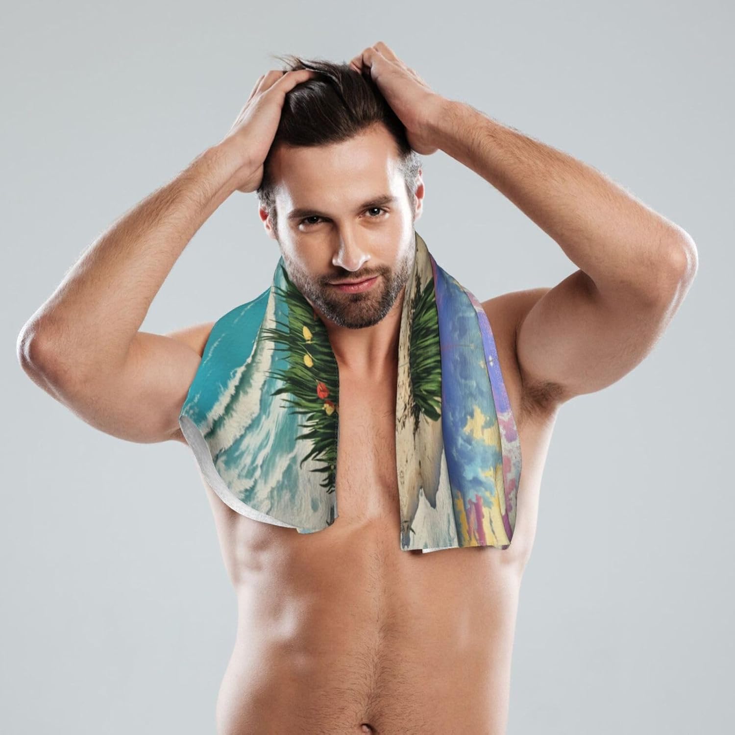 Palm Tree Sunset Print Hand Towels for Kitchen, Decorative Bathroom Towels Decor Farmhouse Cute for Men Women Gifts