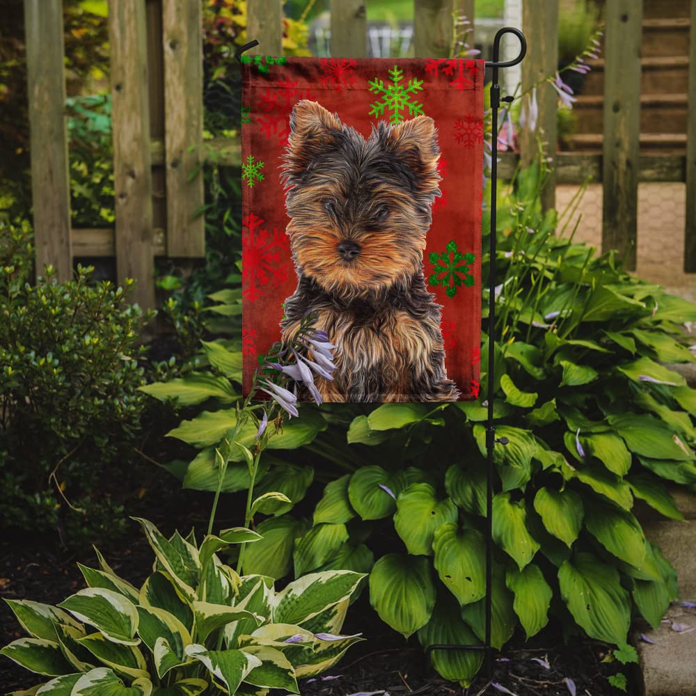 Bandiera Da Giardino Doppia Faccia Con Yorkshire Terrier E Fiocchi Rossi | Caroline Treasures
