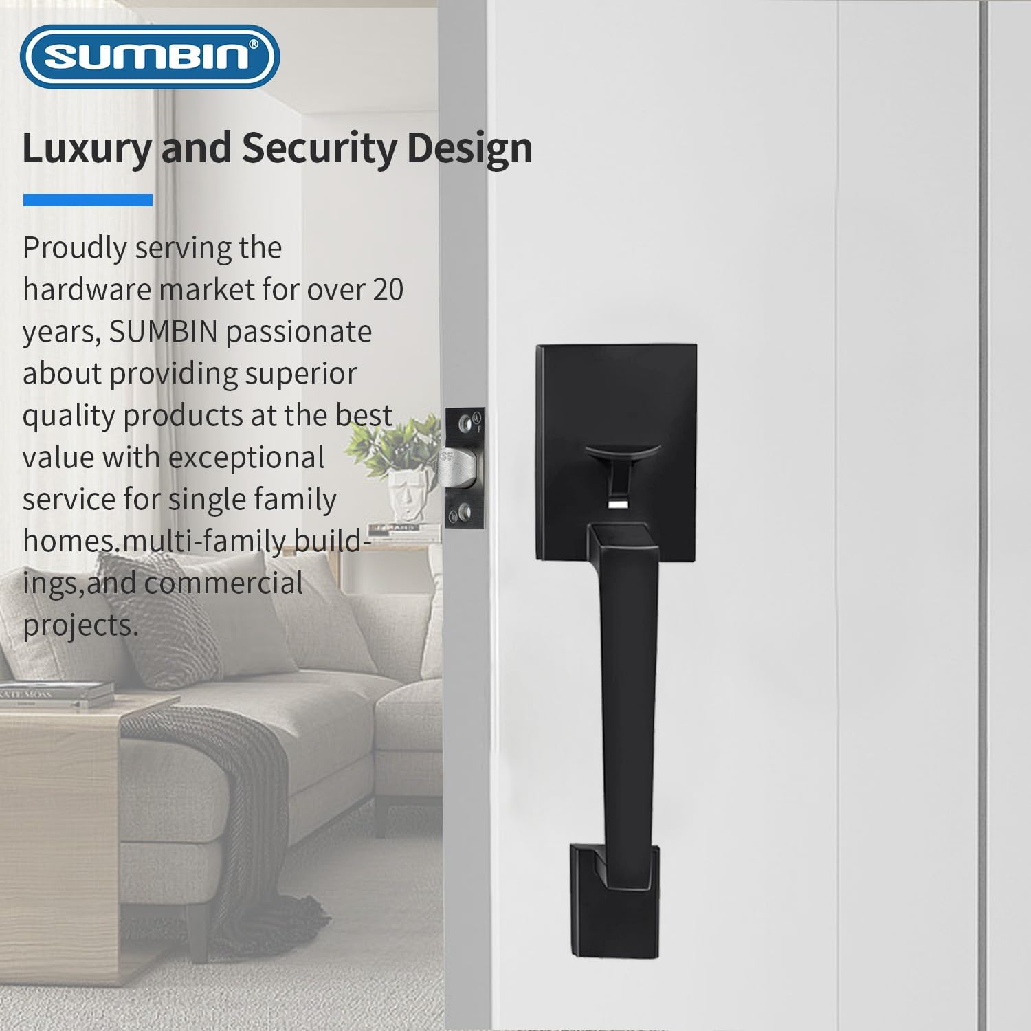 Front Door Handle Lockset with Interior Lever Matte Black