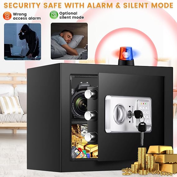Mejasg 34L Digital Home Safe Box with Code, Money Bag and Removable Shelf | Electronic Combination Lock, Alarm and Silent Modes, Anti-Theft Alloy Steel, Money Safes for Home Office Jewellery Medicine