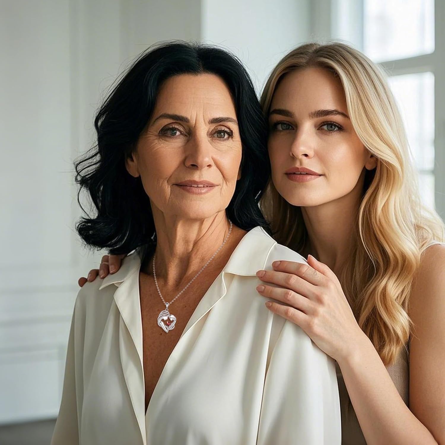 YFN Mother and Daughter Necklace 925 Sterling Silver Heart 12 Birthstone Cubic Zirconia Pendant Necklace Gifts for Mom Women - Image 2