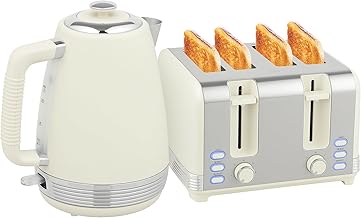 Sponsored You’re seeing this ad based on the product’s relevance to your search query.Learn more about this advertisement HOMCOM Kettle Toaster Set Breakfast Set with 4 Slices Toaster, 1.7 L Kettle, 2200 W, 7 Browning Levels, Crumb Compartment, Defrosting, Warming and Strix Thermostat, Cream