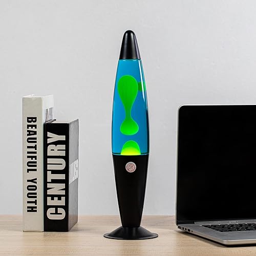 Miniatura 7 de EDIER Lámpara de magma, lámpara de movimiento negra de 16 pulgadas, azul con cera amarilla, luz nocturna relajante para adultos, luz nocturna para