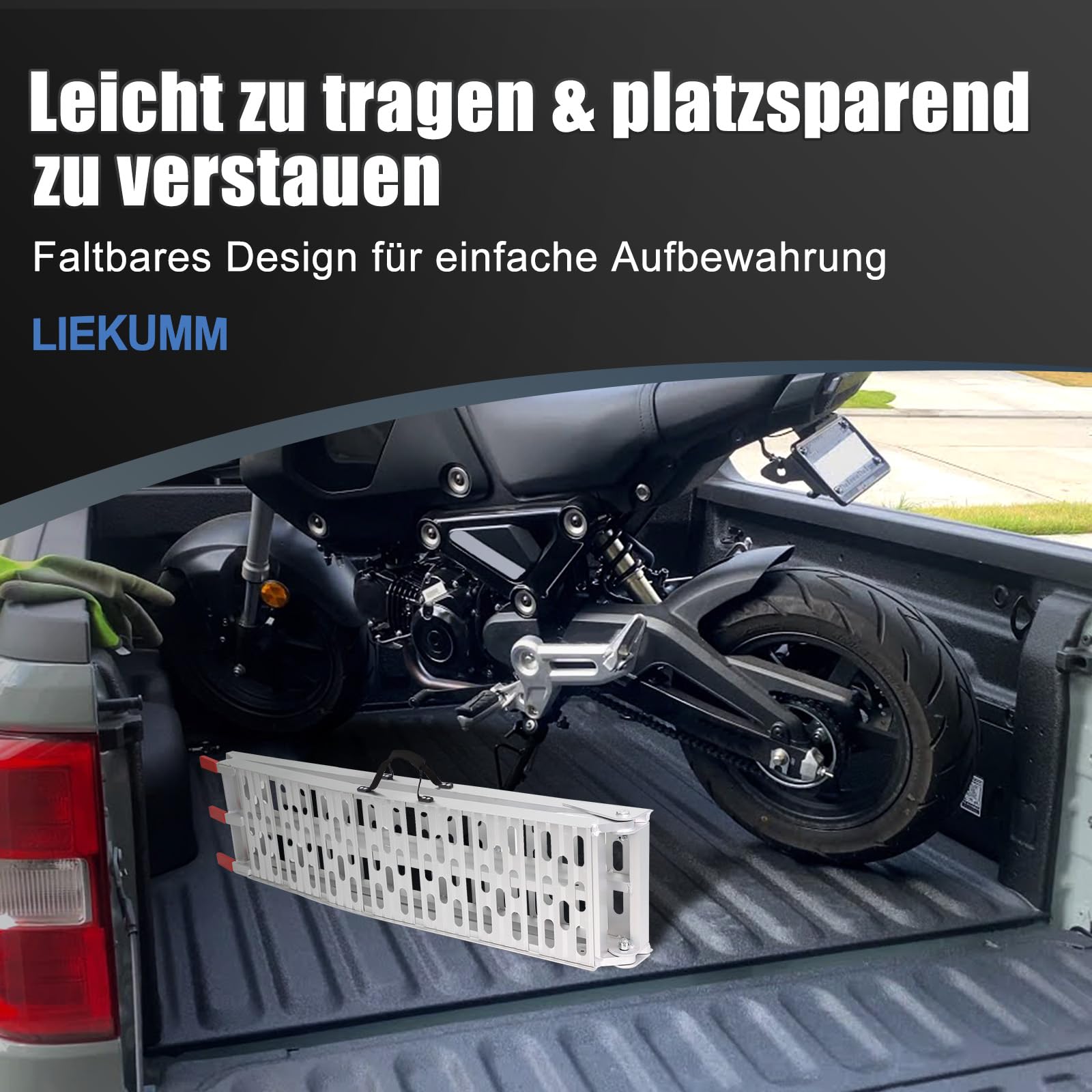 LIEKUMM 228 cm składana rampa Alimunium do SUV, motocykla, ciężarówki, załadunku, nośności 340 kg