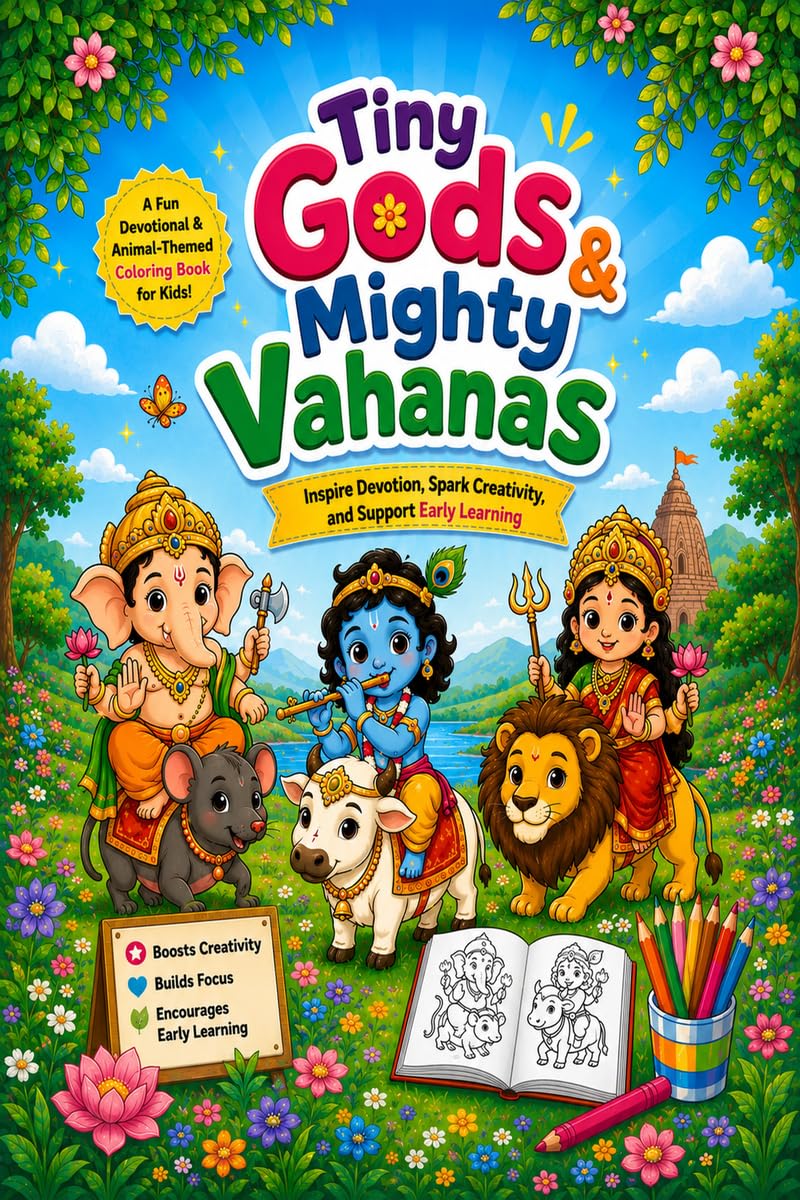 Tiny Gods and Mighty Vahanas: Hindu Gods and Sacred Animal Friends Coloring Book for Kids Ages 3–10 | Easy Bold Coloring Pages for Toddlers, Preschoolers and Young Children