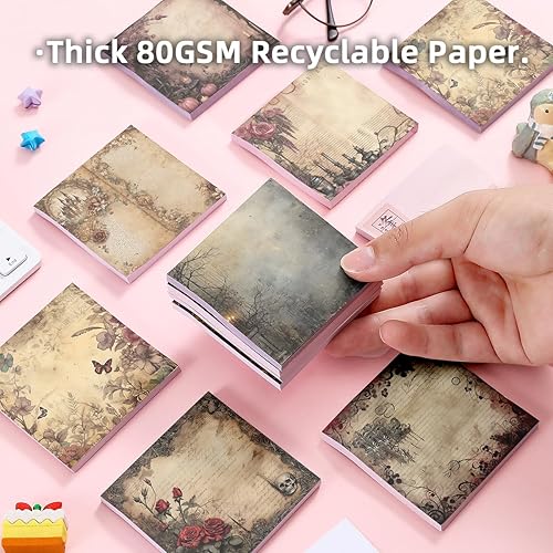 Miniatura 6 de Paquete de 9  450 hojas retro de 3 x 3 pulgadas, notas adhesivas reutilizables y planificador de alto adhesivo, accesorios de escritorio para