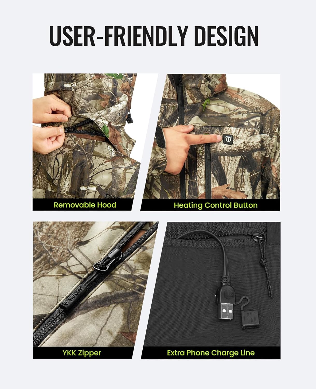 TIDEWE Heated Jacket for Women with Battery Pack (Black, Pink, Camo, Size S-XXL) - Image 5