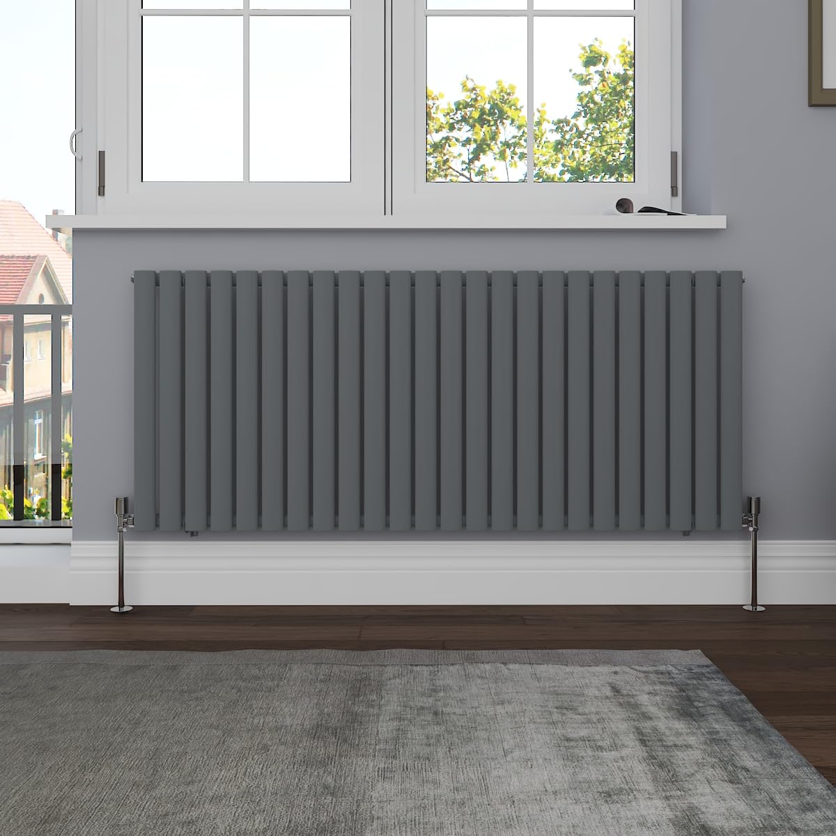 Nrg Anthracite Horizontal 600X1416 Oval Column Designer Radiator Central Heating Single Panel