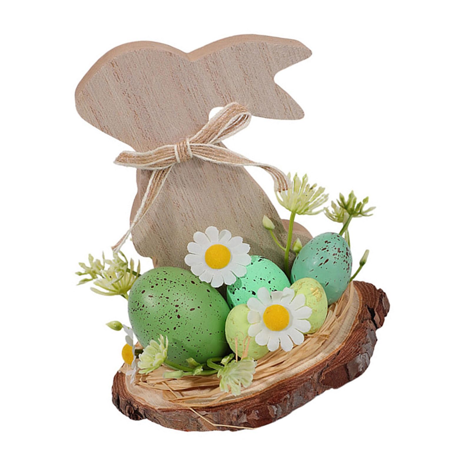 Jazuaiao Hand Carved Wood Hare Easter Decoration Wooden Animal Sculpture Ornament for Desktop Mantels Shelf Festival Celebration Hand Carved Wooden Easter Hare