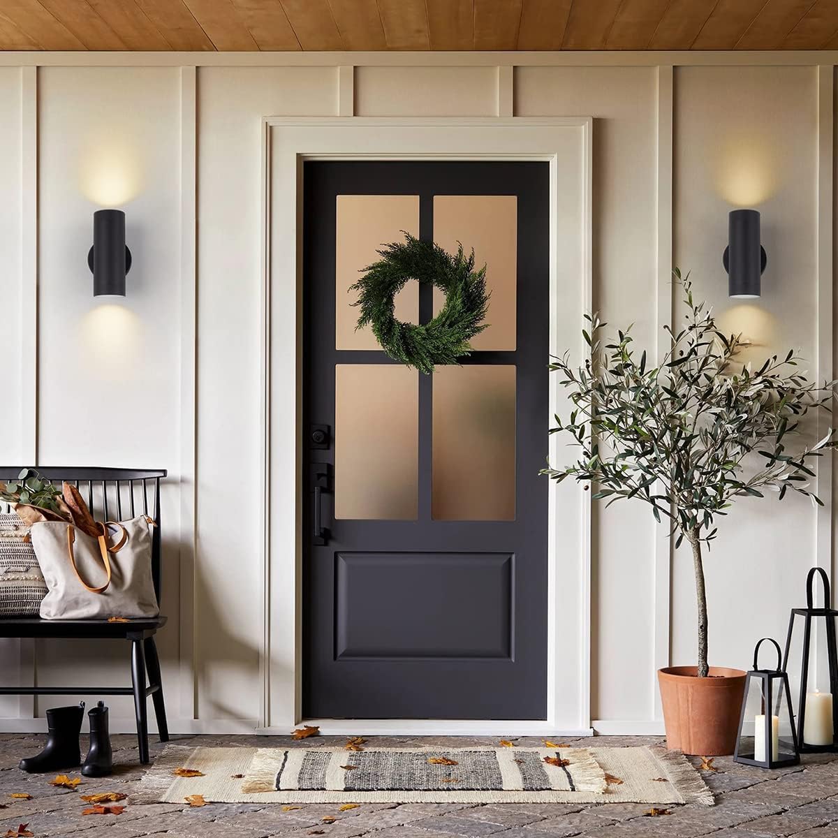 mirrea 8" Modern Outdoor Porch Wall Light with 5W LED GU10 Replaceable Bulbs in Matte Black Aluminum Cylinder Up and Down Outside Sconce Pack of 2