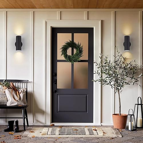 Miniatura 3 de mirrea Lámpara de pared moderna de 8 pulgadas para porche al aire libre con bombillas LED GU10 reemplazables de 5 W en aluminio negro mate, aplique