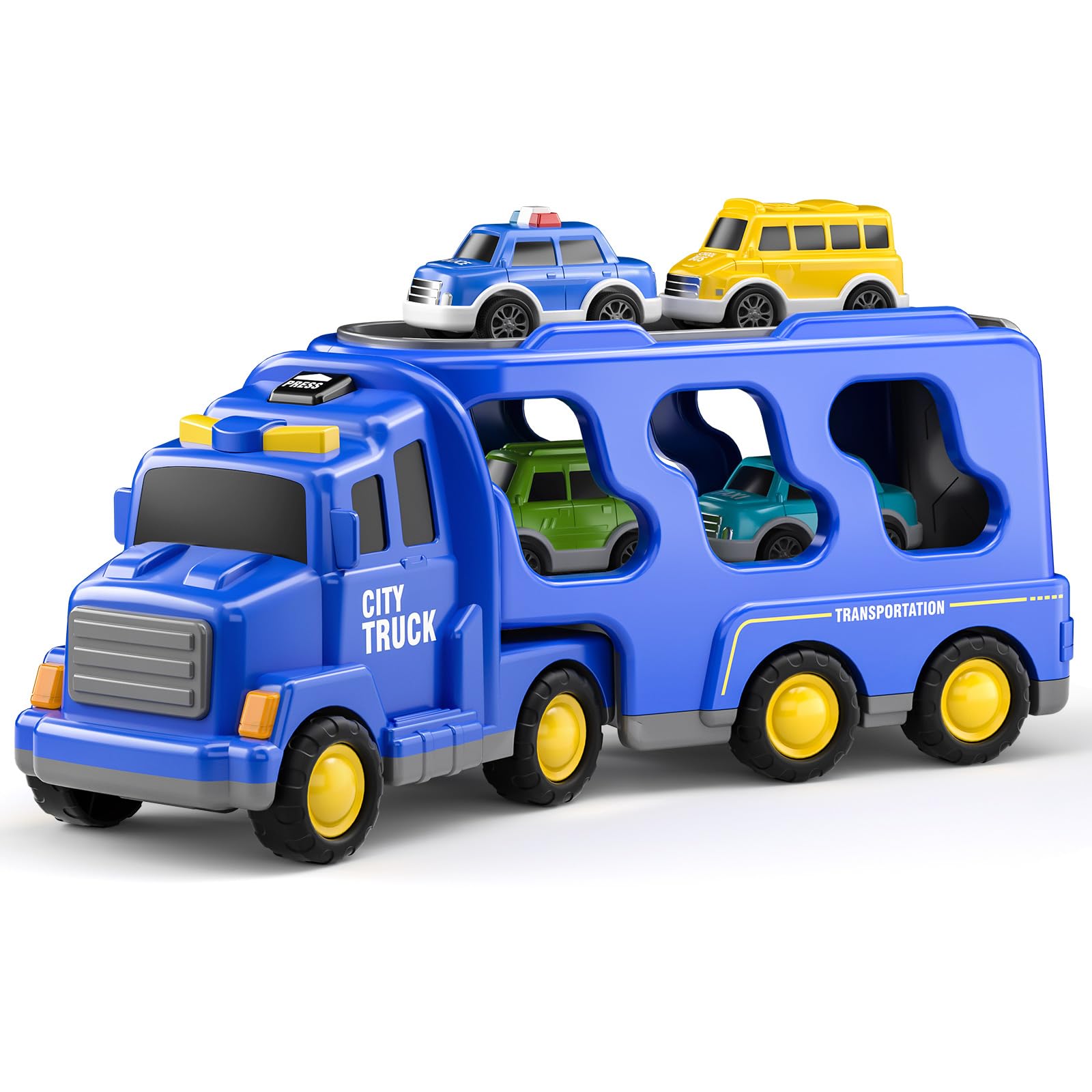 TEMI Toddler Truck Toys for 3 4 5 6 7 Year Old Boys - 5 Pack Carrier Truck Transport City Vehicles Toys, Kids Toys Car for Girls Boys Toddlers Friction Power Set, Push and Go Play Vehicles Toys