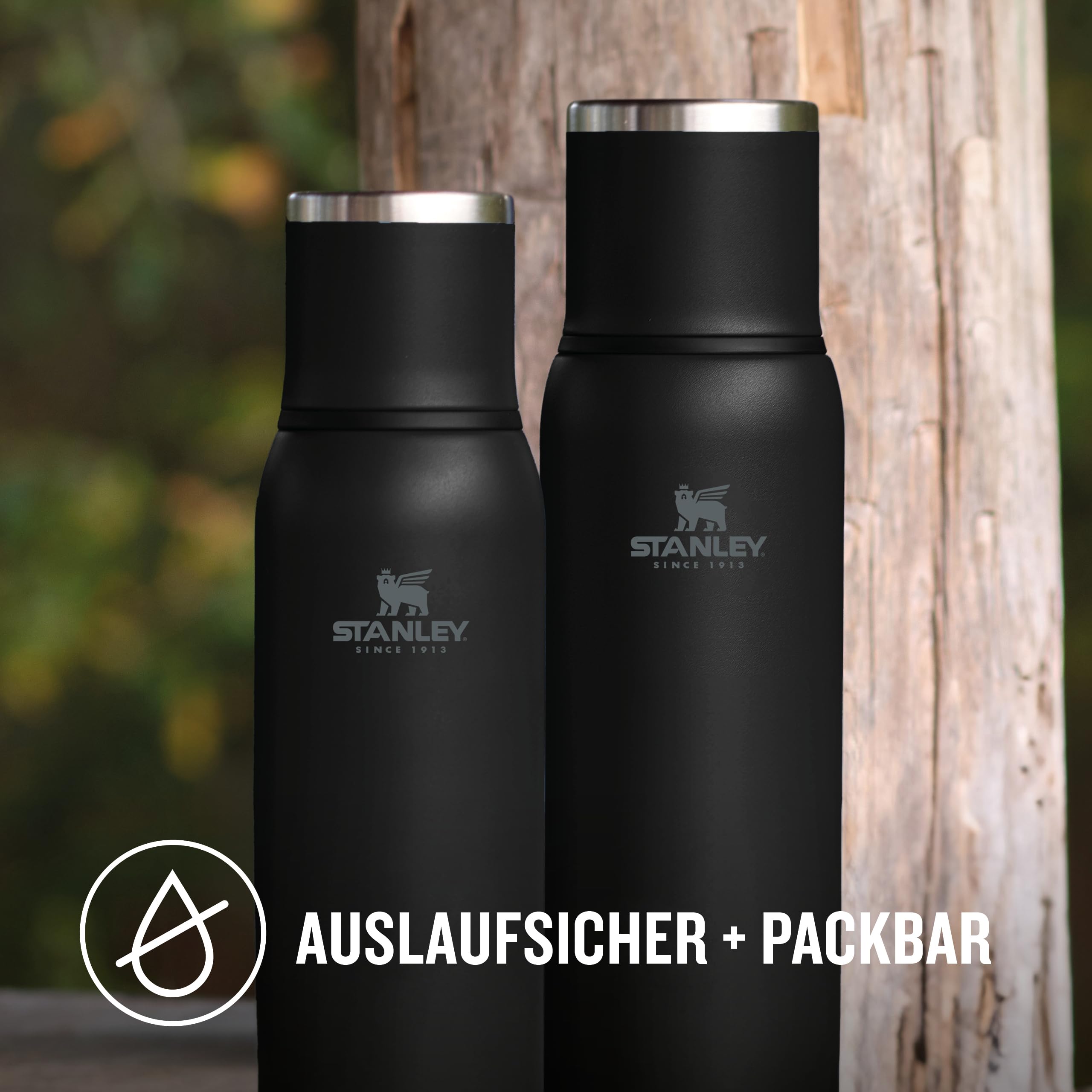 Stanley 1913 Adventure To-Go Thermosflasche 1.0L - Black | Hält 25 Std. heiß - 27 Std. kalt - Auslaufsicher - BPA-frei - Deckel dient als Becher