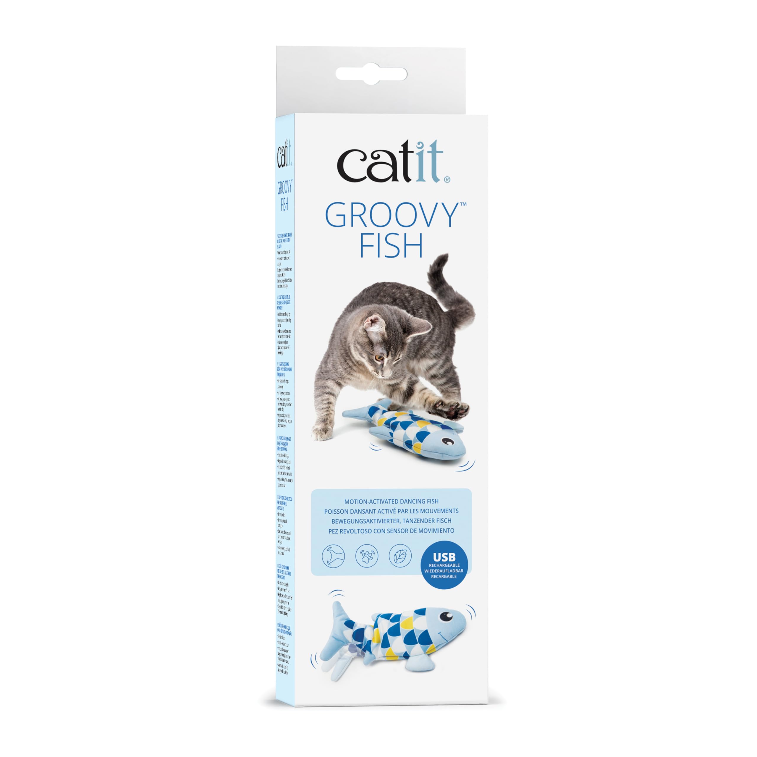Catit Groovy Mini Fish, Motion-Activated Rechargable Cat Toy with Catnip, Blue
