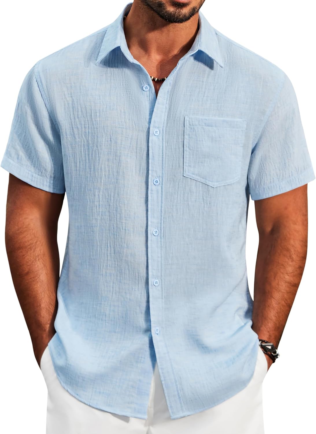 COOFANDY Men's Button Down Short Sleeve Shirt Lightweight Casual Summer Beach Shirts with Pocket