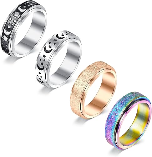 VCMART Anillo de ansiedad para mujer, anillos giratorios para ansiedad, anillos giratorios para aliviar la ansiedad, el estrés, la ansiedad, anillos