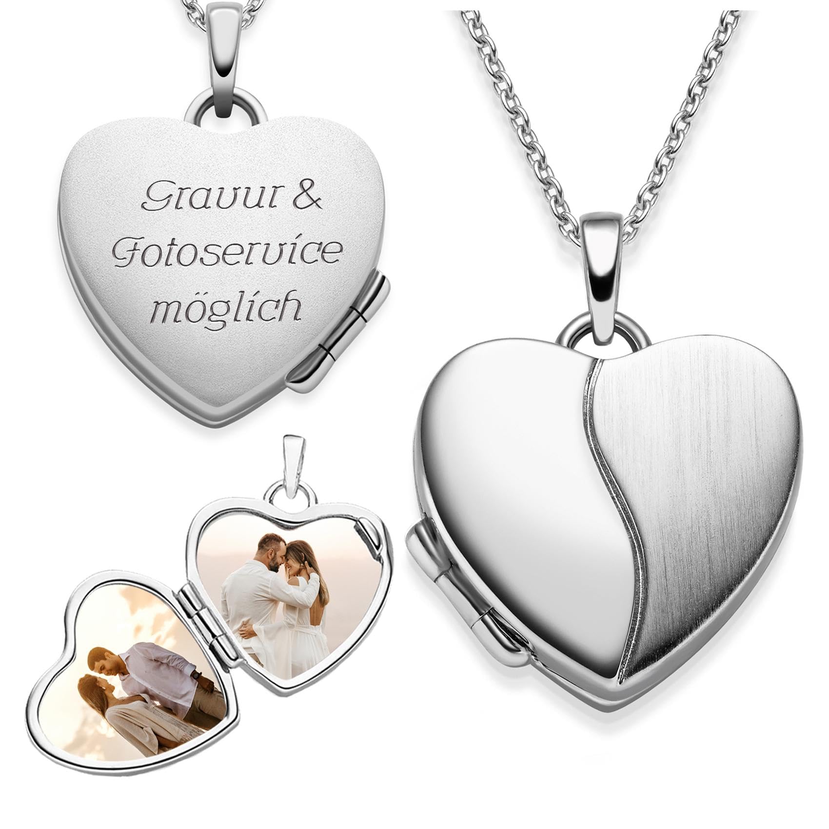 Medalion serce srebro zdjęcie łańcuszek serce zdjęcie medalion otwierany w kształcie serca 925 *gratis etui z 2 serduszkami * Wisiorek w kształcie serca do otwierania z łańcuszkiem serce amulet zdjęcia para do obrazu FF99-11 SS92545