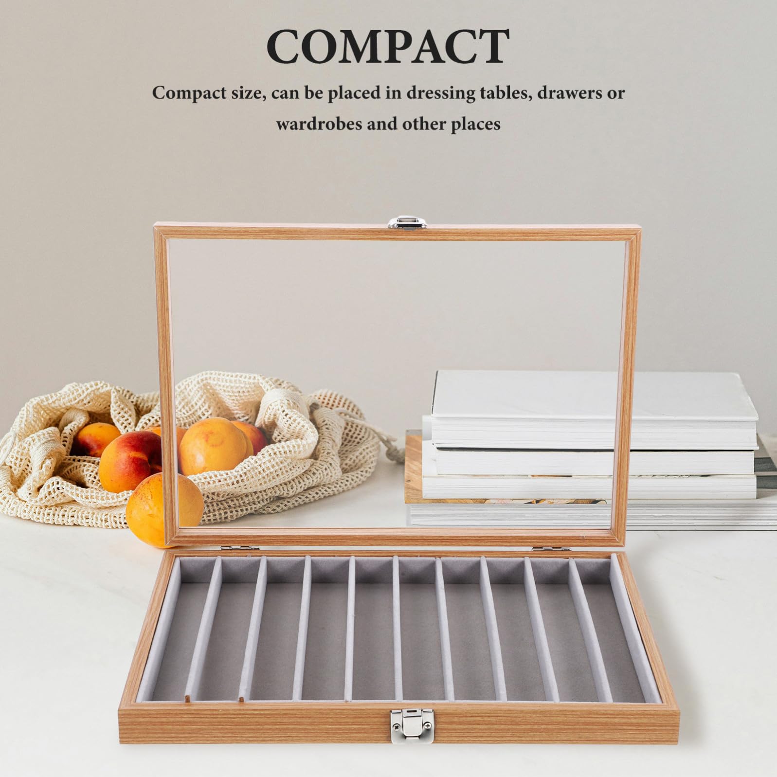 balacoo Scatola per Gioielli con 10 Scomparti in Legno e Vetro, Organizer Impilabile per Braccialetti e Collane, Antipolvere, Design Raffinato per Cassetti e Armadi