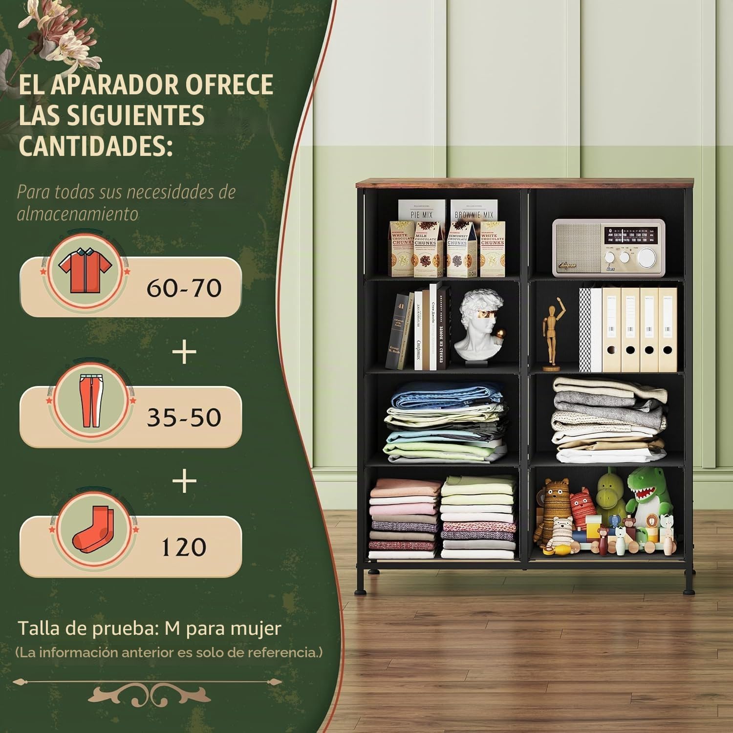 WLIVE Cómoda de Tela con 8 Cajones Extraíbles, Gabinete con Parte Superior de Madera y Estructura de Acero, Adecuado para Salón, Dormitorio, Pasillo, Habitación De Niños, Bohemia