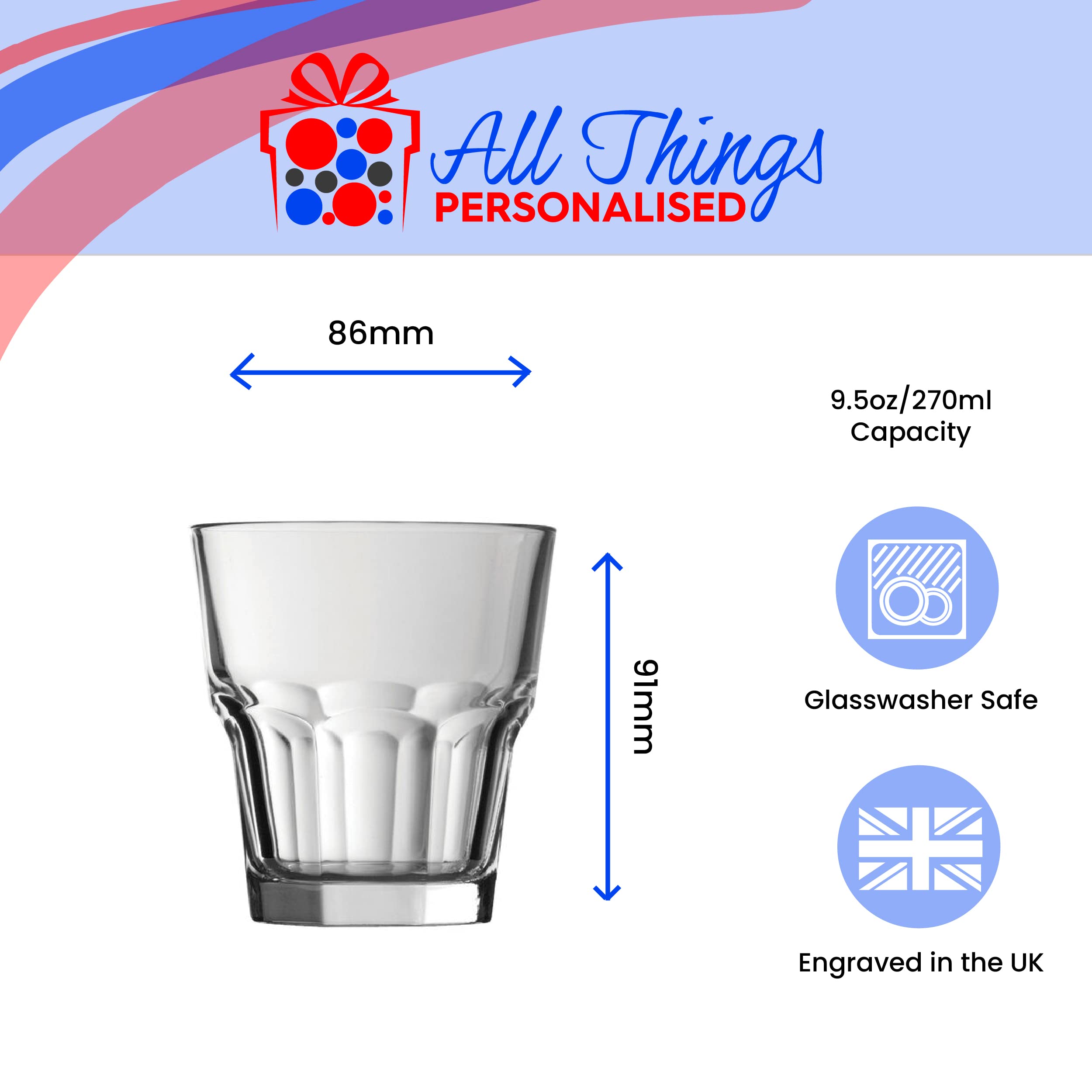 Vaso personalizado grabado estilo americano de 280 ml, cristal Casablanca, cualquier mensaje, para cualquier ocasión como cumpleaños, bodas, Navidad, Pascua, graduación, grabado en el Reino Unido