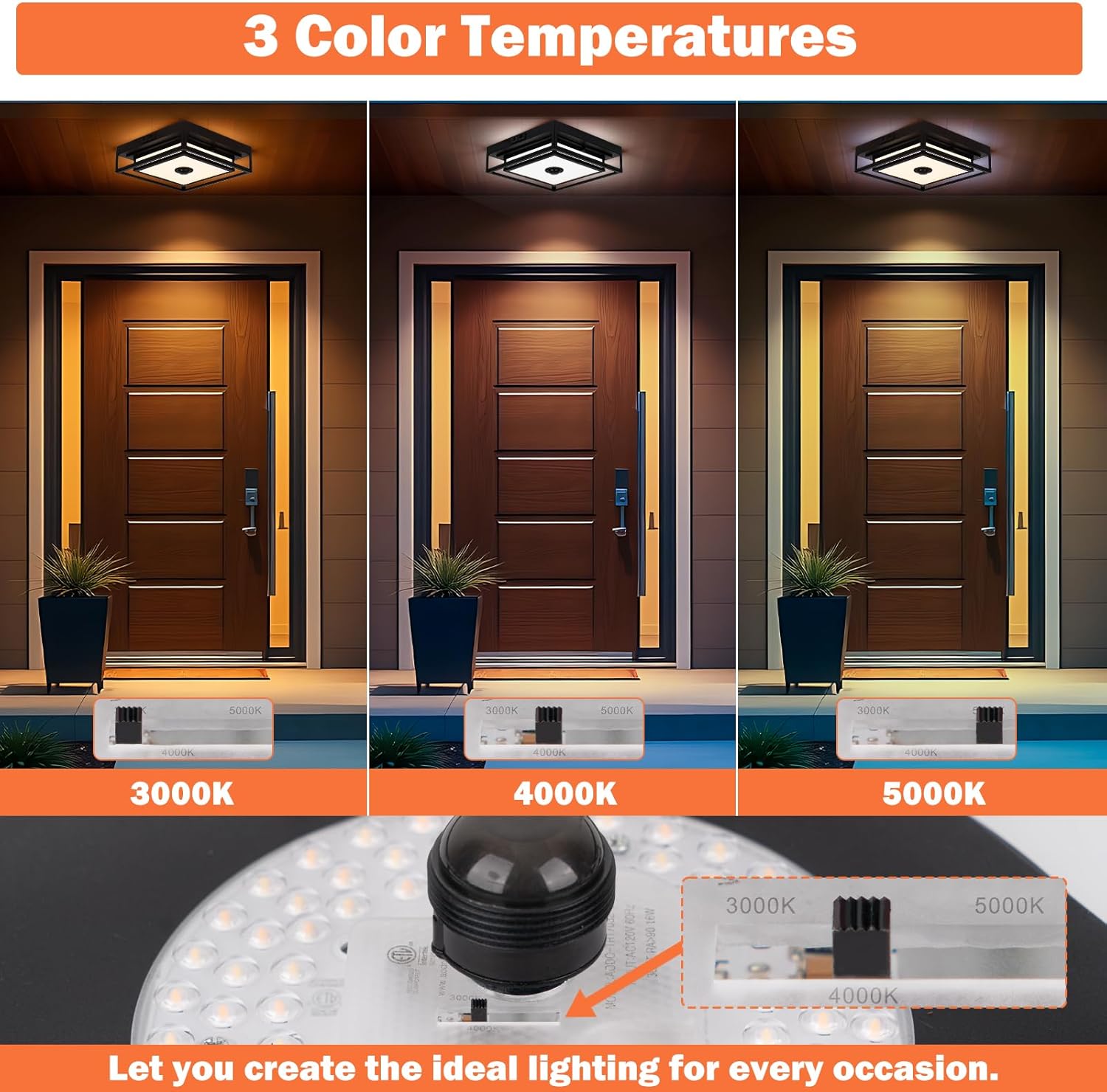 LED Motion Sensor Outdoor Ceiling Light, Modern Black Flush Mount Ceiling Light, 10.5" Square Dusk to Dawn Exterior Light, Waterproof Light Fixture Ceiling Mount for Porch, Garage, Entryway ,Farmhouse