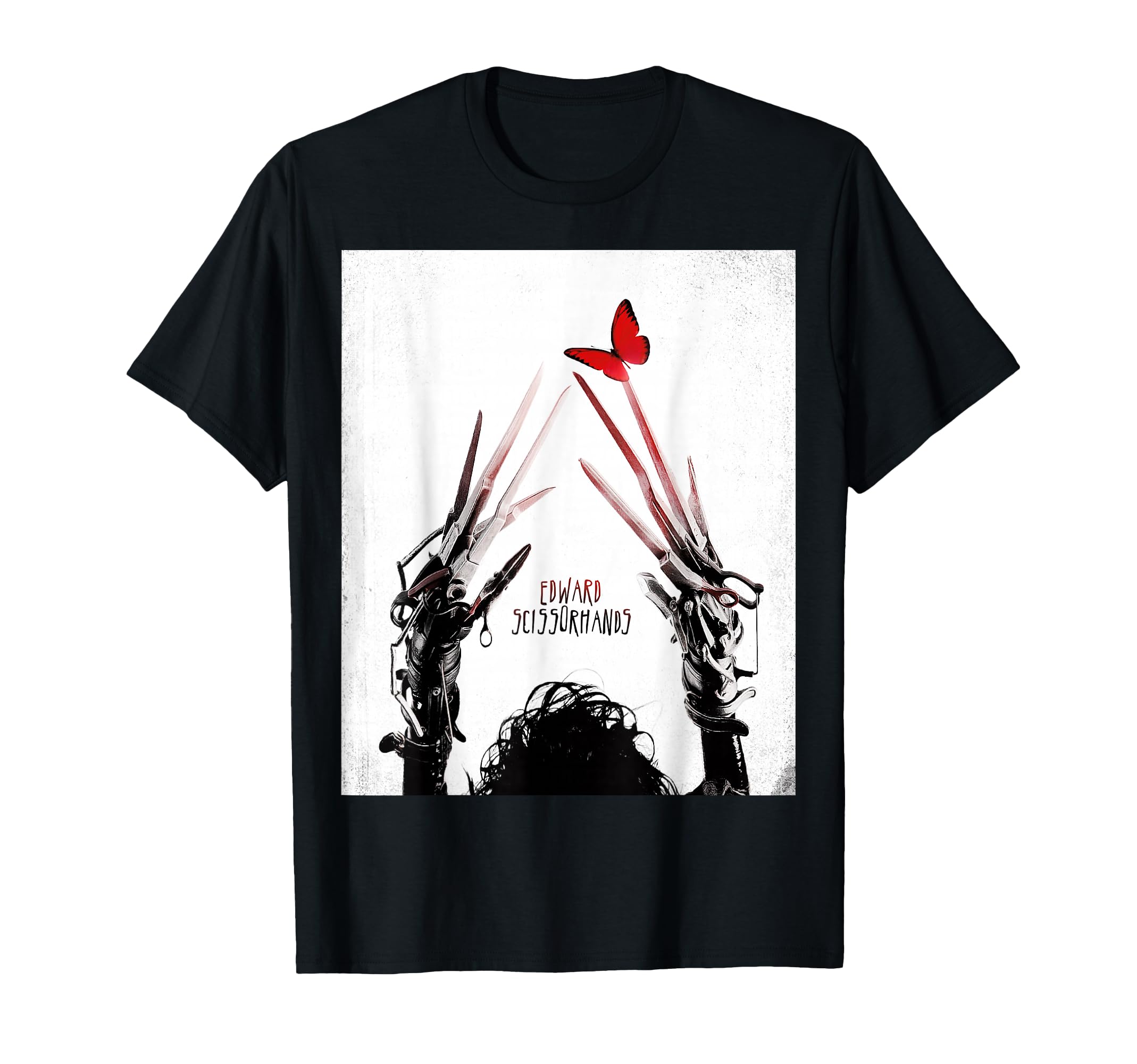 Tim Burton's Edward Scissorhands Red Butterfly Movie Poster T-Shirt Small