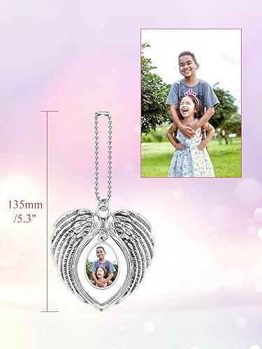 Miniatura 3 de Zysta Adorno para colgar en el automóvil, alas de ángel, foto de doble cara, grabado personalizado para colgar en el automóvil, soporte para marco