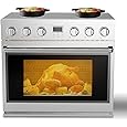 GarveeHome 36" Electric Range Oven, 6 Cu.Ft. Professional Electric Range with 5 Cooktop Elements, Smooth Glass Top, 6 Functions, Fan Convection Oven, Front Controls, Silver