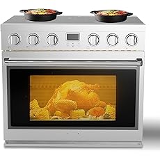 GarveeHome 36" Electric Range Oven, 6 Cu.Ft. Professional Electric Range with 5 Cooktop Elements, Smooth Glass Top, 6 Functions, Fan Convection Oven, Front Controls, Silver