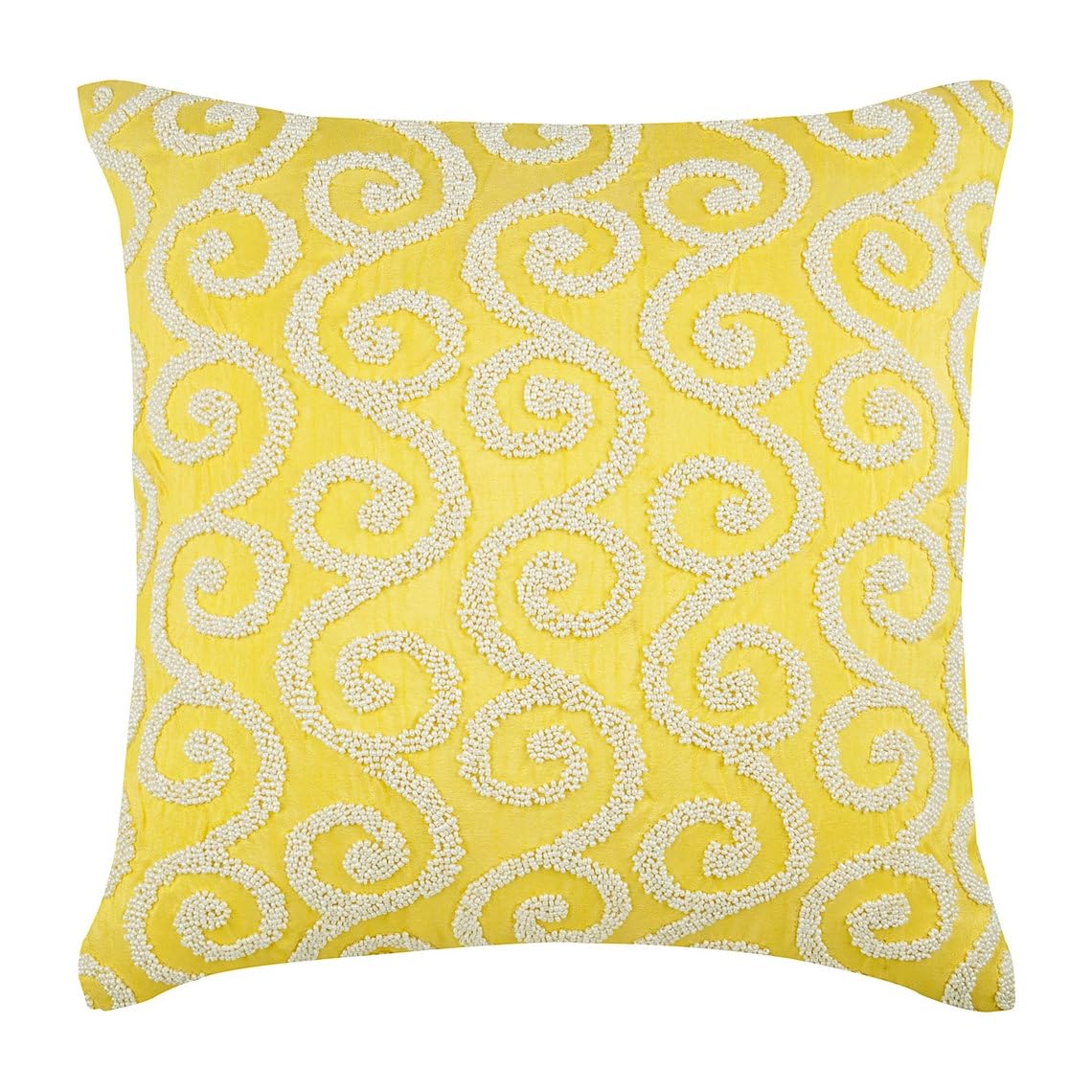 The HomeCentric Yellow Cushion Shams, Beaded Scroll Cushion Shams, 60x60 cm (24x24 inch) Cushion Sham, Square Silk Cushion Shams, Art Deco Cushion Shams, Geometric Pillow - Yellow Flavor โ image 1
