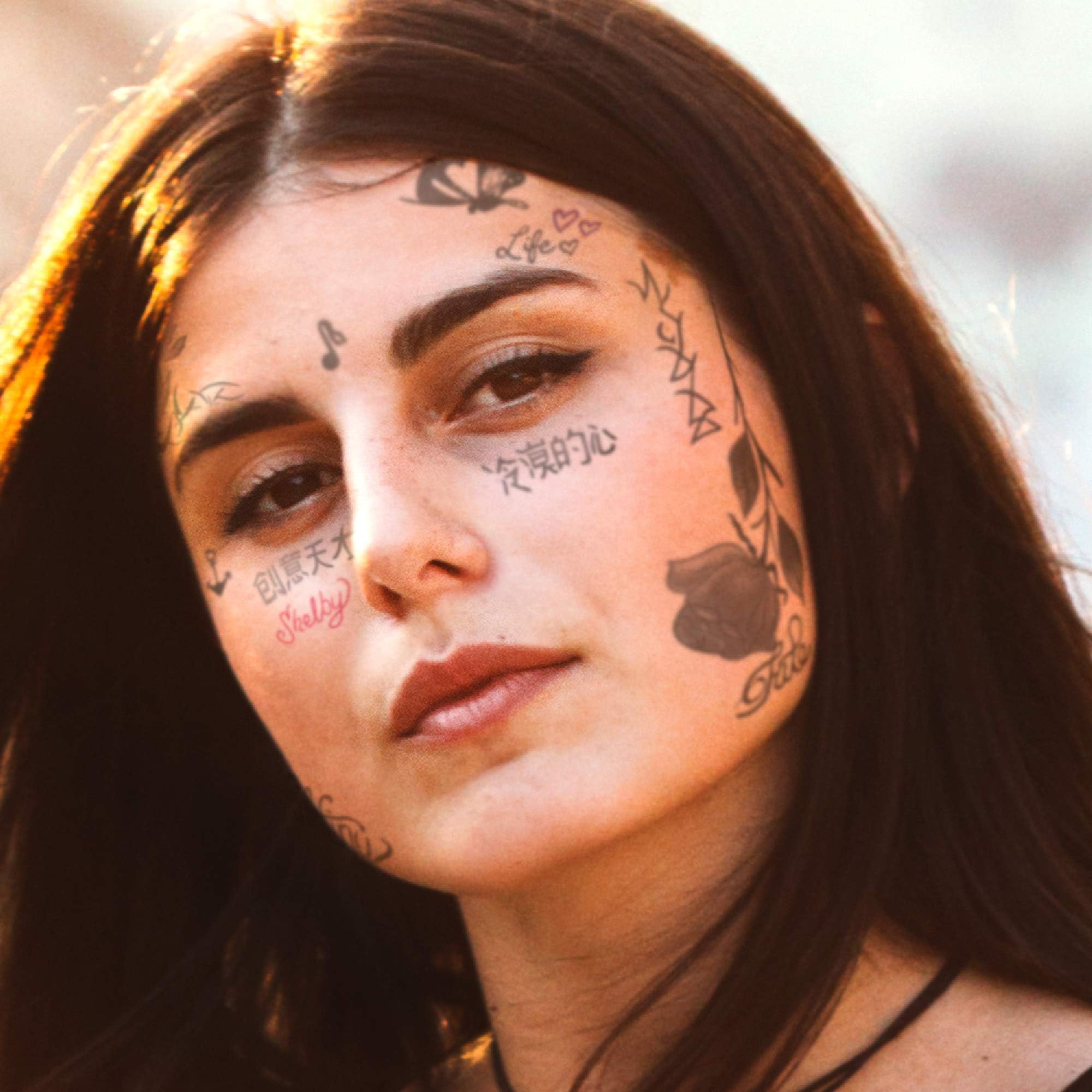 Inkdaze Lil Skies Face Temporary Tattoos - Skin Safe Face Fake Tattoos - Body Art Tattoo for Adults - Face Tattoo Accessories - 34 pieces
