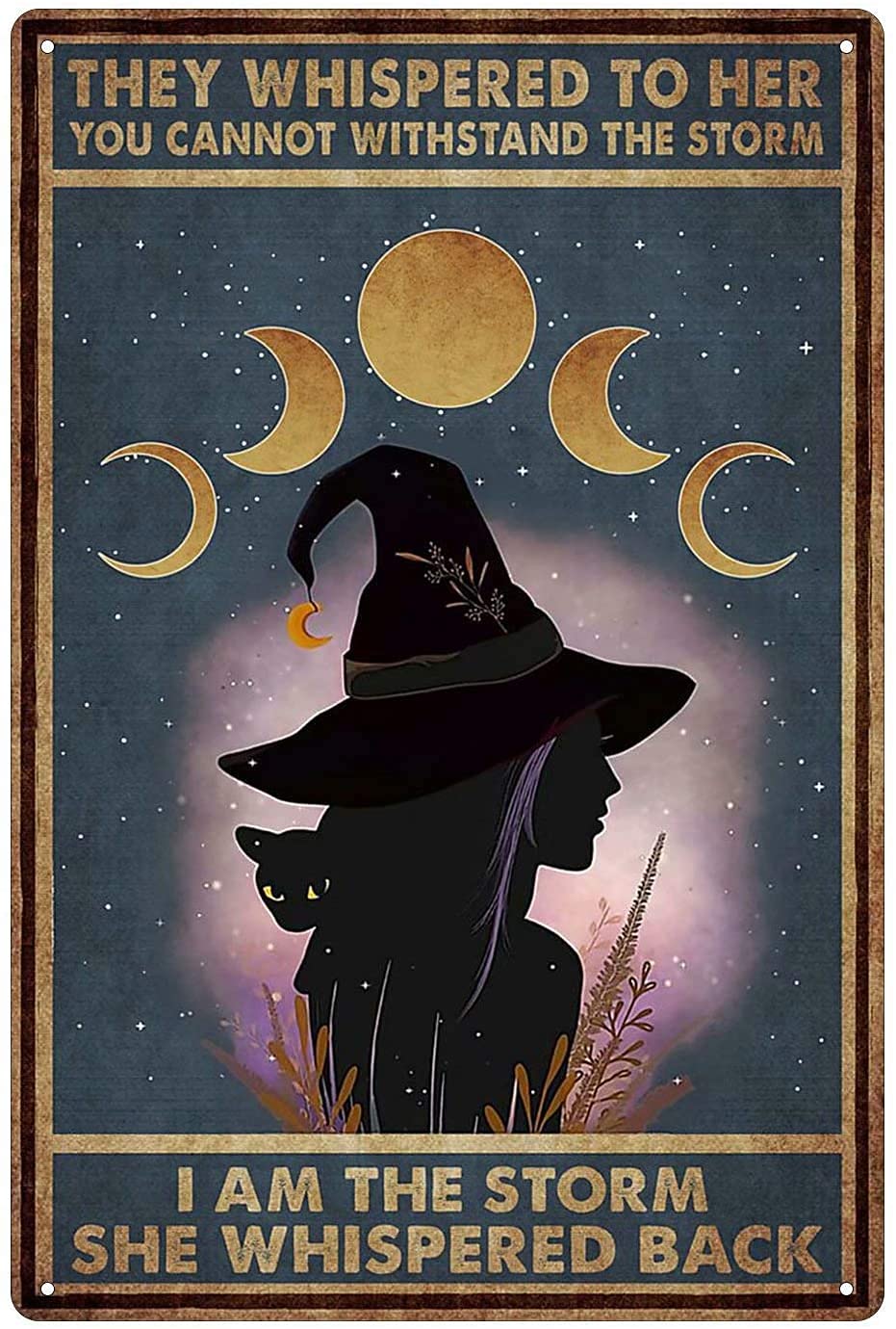 kisoyo Black Cat And Witch Tin Sign Vintage Witch Under The Moon Poster Bar Club Bathroom Restaurant Cafe Wall Decoration Vintage 8x12inch