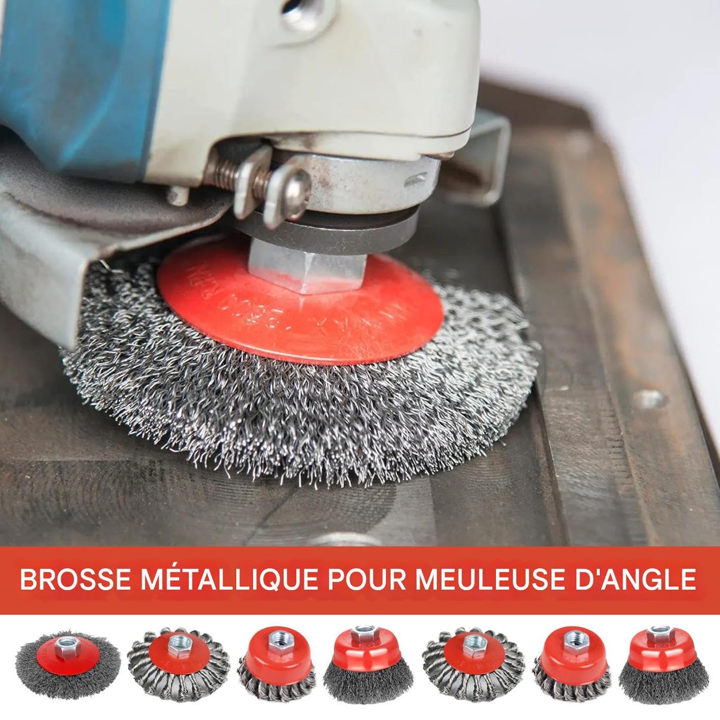 Spazzola Per Smerigliatrice Angolare Set Robusto 7 Pezzi Con Ruote A Filo | Accessorio Per Pulizia Ruggine Vernice Legno Metallo Acciaio Rame Tubo Piastrelle Lucidatura Saldatura