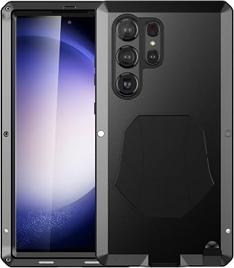 Feitenn for Galaxy S23 Ultra Case, Premium Aluminum Metal Hard Shockproof Case Cover Military Rugged Heavy Duty with Tempered Glass Screen Protector Case Full Protection for S23 Ultra Black