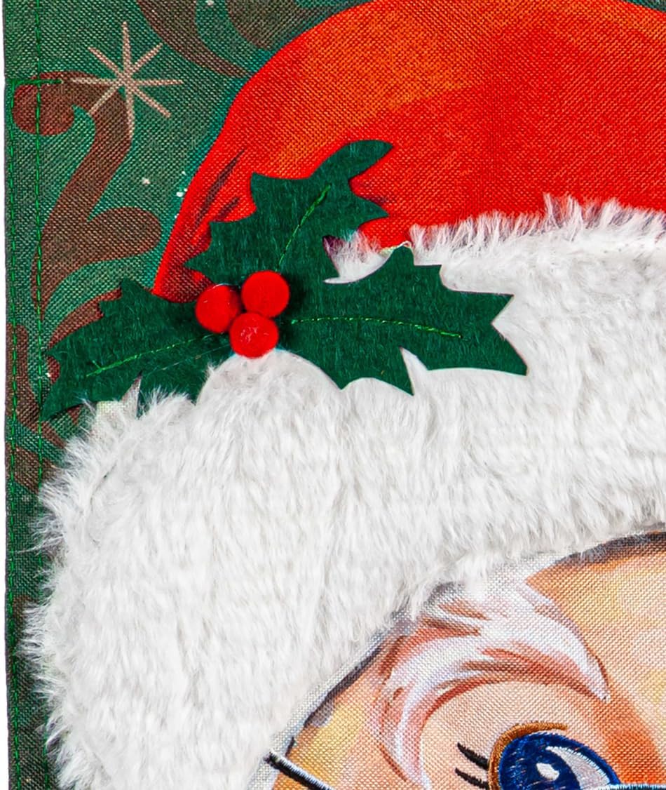 Evergreen Flag Merry Santa Linen Garden Flag | Christmas Garden Flag 12x18 Double Sided for Outside | Weather and Fade Resistant | Outdoor Flag For Yards and Gardens
