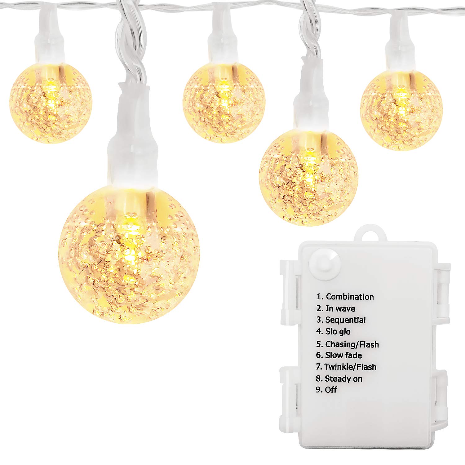 LOENDE Battery Operated Globe String Lights 16FT Waterproof 30 LED 8 Modes Outdoor String Lights Crystal Ball String Light with Timer for Backyard