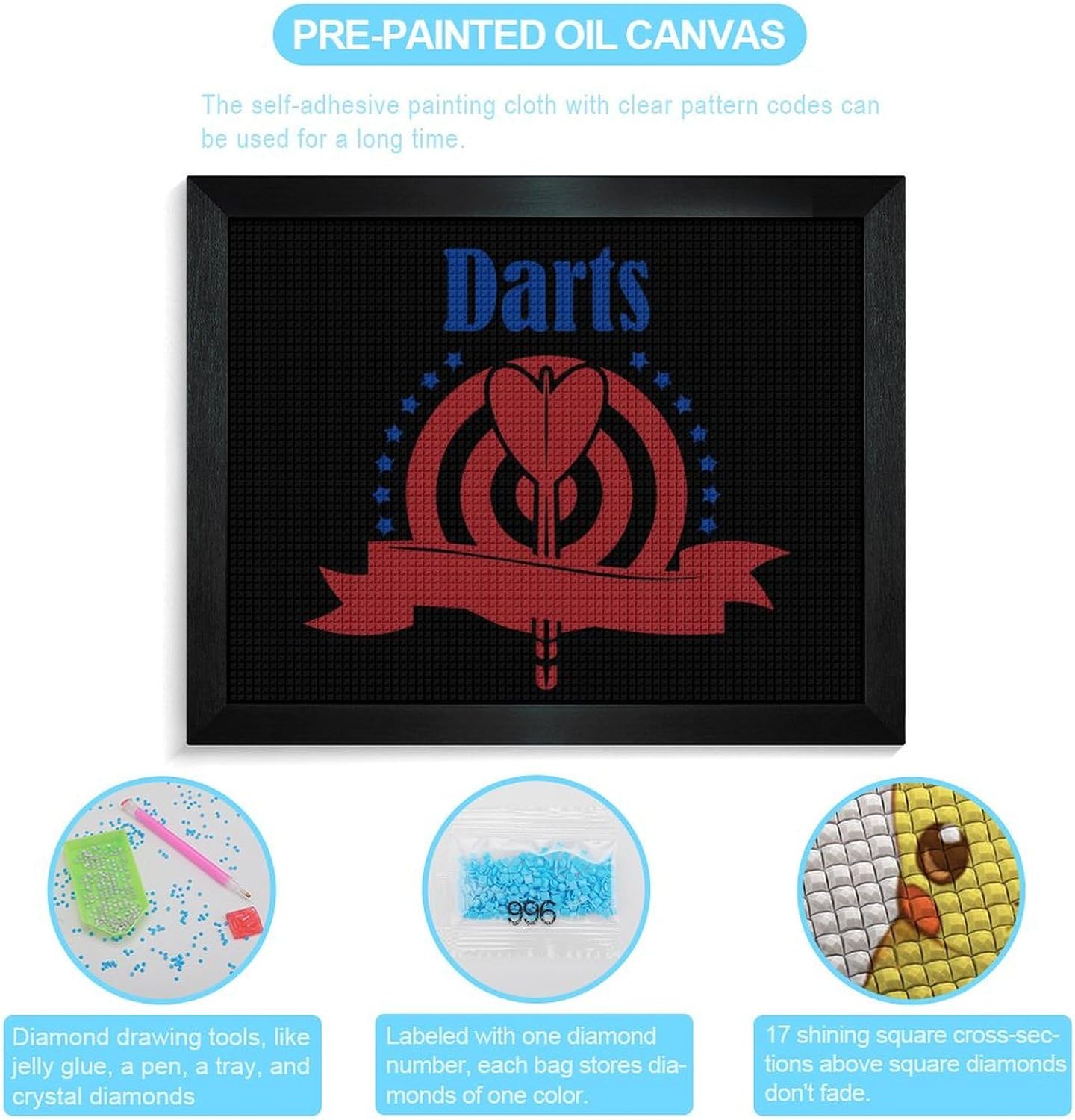 Darts Board Logo Printed Diamond 5D Painting Kits DIY Full Drill Crafts for Home Wall Decor 16x20 Inch Blackwood 50 * 40cm