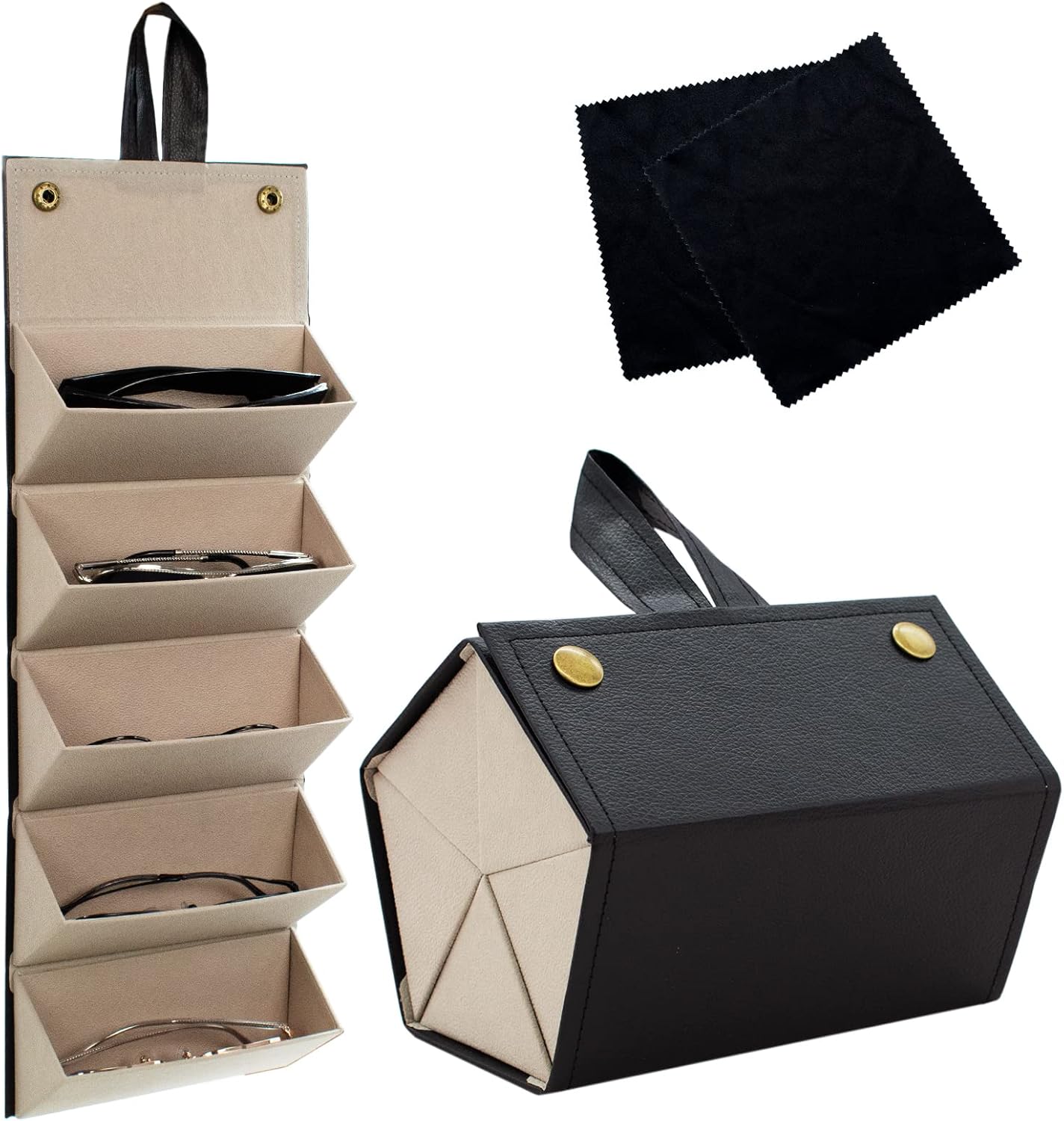 CIOUYAOS Sunglasses Organizer 5 Slots and 2PCS Eyeglass Cloth, Foldable