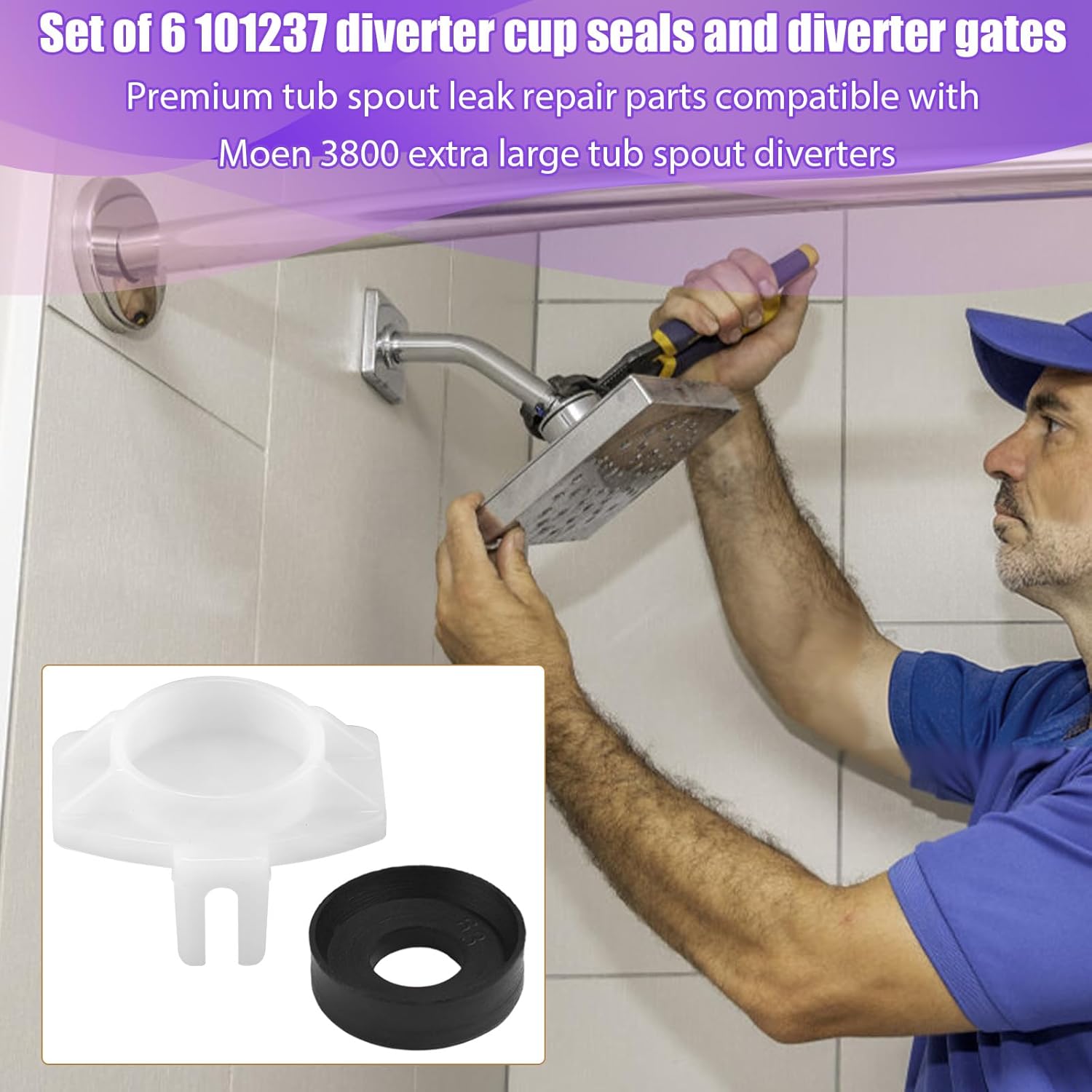 6 Sets 101237 Cup Seal & Diverter Gate for 3800 Extra Large Tub Spout Diverter Repair Kit, Tub Spout Replacement Parts for Bathtub Shower Faucet Spouts