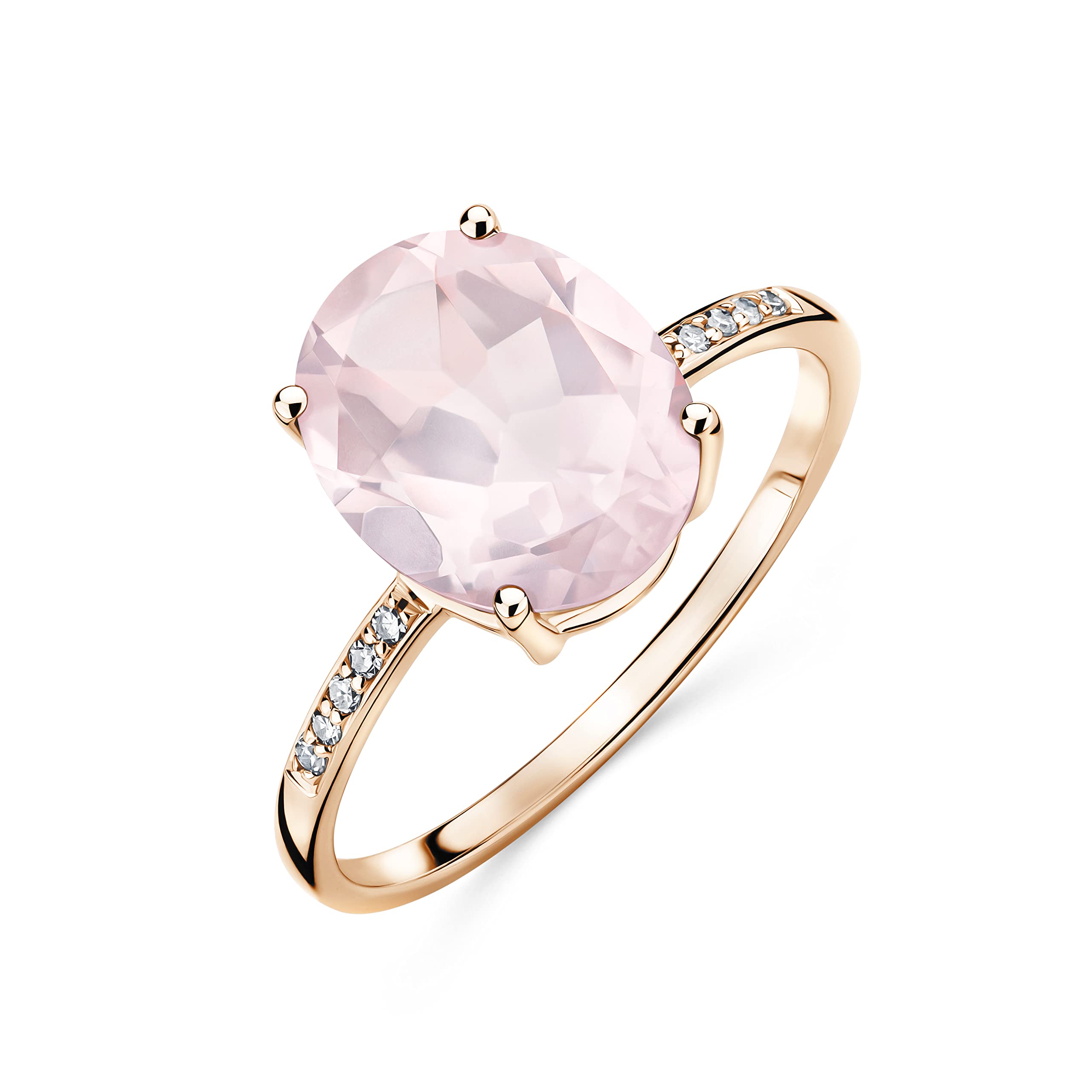 Orovi Gioiello da donna in oro, anello di fidanzamento con ametista/topazio/quarzo rosa, anello in oro bianco/oro rosa con 10 diamanti da 0,04 ct e pietra solitaria, pietra portafortuna, oro 9 K (375)